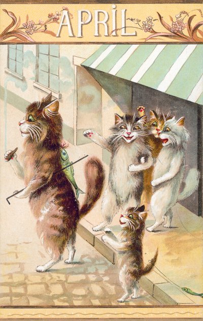 ユーモラスな猫のポストカード（カラーリトグラフ） 作： European School