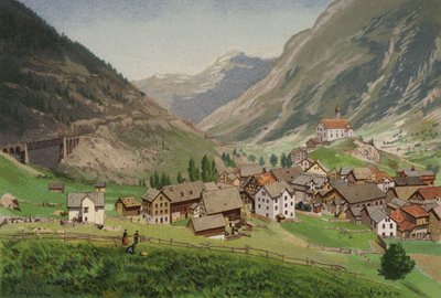ルツェルン湖。ワッセン（カラーリトグラフ 作： European School