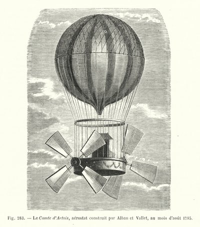 1785年8月、アルバンとヴァレが製作したエアロスタット「コント・ダルトワ号」(彫刻) 作： European School