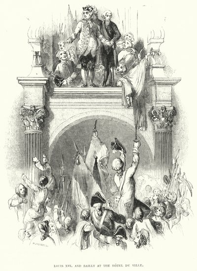 ホテル・ド・ヴィルでのルイ16世とバイリー（エングレービング 作： European School