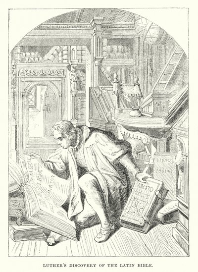 ルターが発見したラテン語の聖書（版画 作： European School