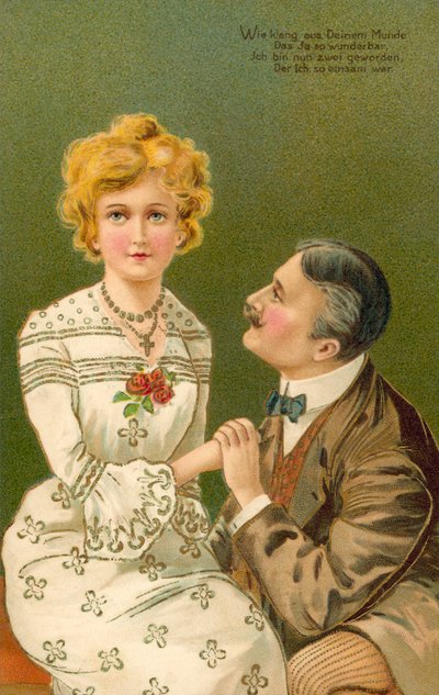 若い女性の手を握る男性（カラーリトグラフ） 作： European School