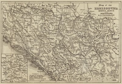 ヘルツェゴビナ、ボスニア、セルビア、モンテネグロの地図(彫刻) 作： European School