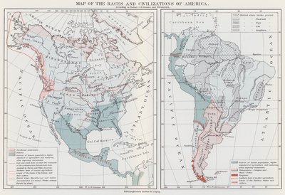 アメリカの人種と文明地図（カラーリトグラフ） 作： European School