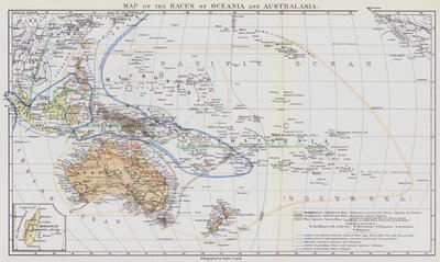 オセアニアおよびオーストラレーシアの人種地図（カラーリトグラフ） 作： European School