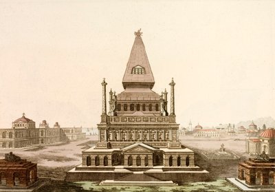 古代世界の七不思議のひとつ、ペルシャのマウソルス王の墓「ハリカルナッソスの陵墓」（彩色画 作： European School
