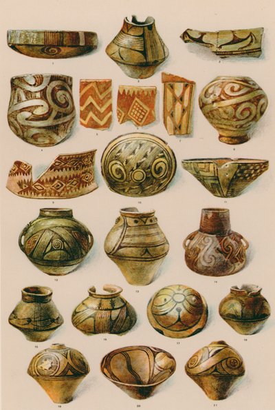 装飾品：南ロシア、ルマイニア、北ギリシャ、新石器時代の終わりから青銅器時代の初めまで（カラーリトグラフ） 作： ヨーロピアンスクール