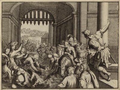 アラム人の放棄されたキャンプを略奪するサマリアの人々（彫刻） 作： European School