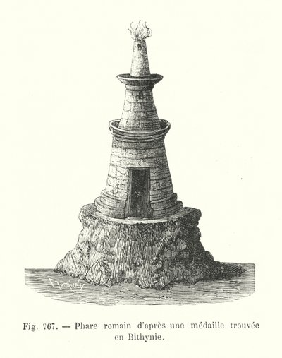 ビチュニアで発見されたメダルのローマの灯台（彫刻 作： European School