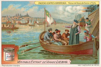 ポルト、ヴァスコ・ダ・ガマの帰還、リービッヒ・カード、20世紀初頭（クロモ） 作： European School