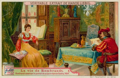 レンブラントは彼の妻サスキアの絵を描きます 作： European School