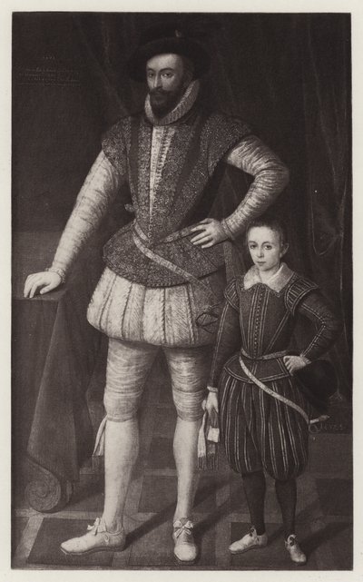 サー・ウォルター・ローリーと息子 (litho) 作： European School