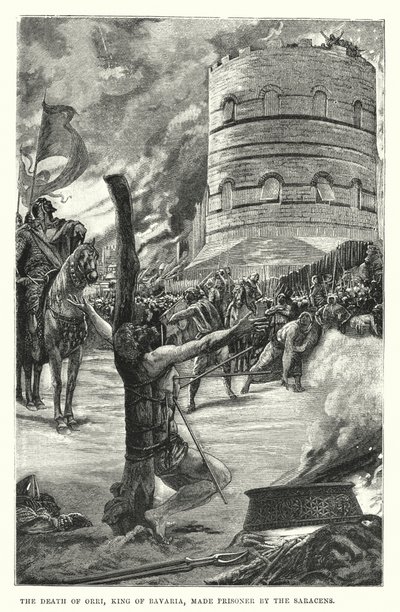 サラセン人によって囚われの身となったバイエルン王オルリの死(エングレーヴィング) 作： European School