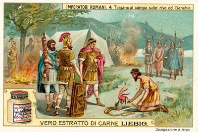 ドナウ川のほとりに陣取るローマ皇帝トラヤヌス（クロモリト 作： European School
