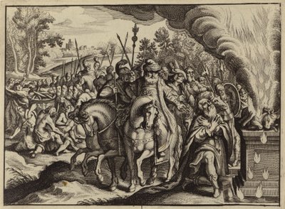 バアルへの犠牲ではなく、エリヤの犠牲を燃やす神の火（彫刻） 作： European School