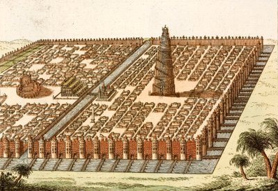 バベルの塔、バブリーオンの王宮と空中庭園（彩色済み彫刻 作： European School