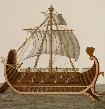 古代フェニキア人、ギリシャ人、ローマ人が使用した軍艦「トリリュム」（彩色彫刻 作： European School