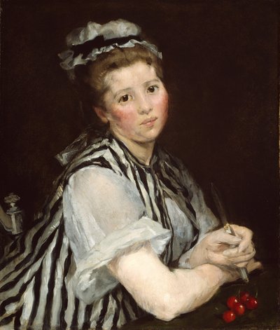 さくらんぼを持つ少女、1870年頃（キャンバスに油彩） 作： Eva Gonzalès