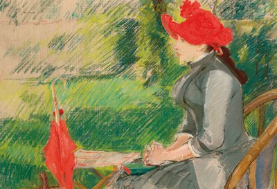 庭で読書;またはRed Hatの女性c。 1880-1882 作： Eva Gonzalès