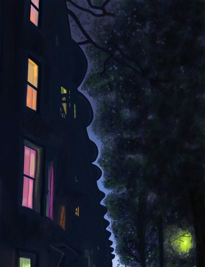 夜のビルの屋上、ブルックリン（デジタルアート） 作： エヴァン・スクラー