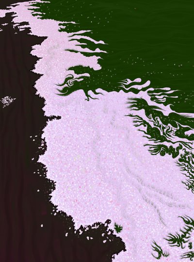 地面に落ちた桜の花びら（デジタルアート） 作： エヴァン・スクラー