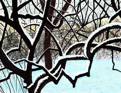 雪の中の桜、ブルックリン（デジタルアート） 作： エヴァン・スクラー