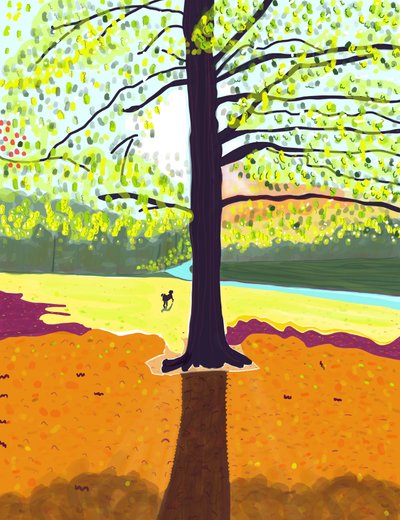 犬、早朝、秋、プロスペクト公園（デジタルアート） 作： エヴァン・スクラー