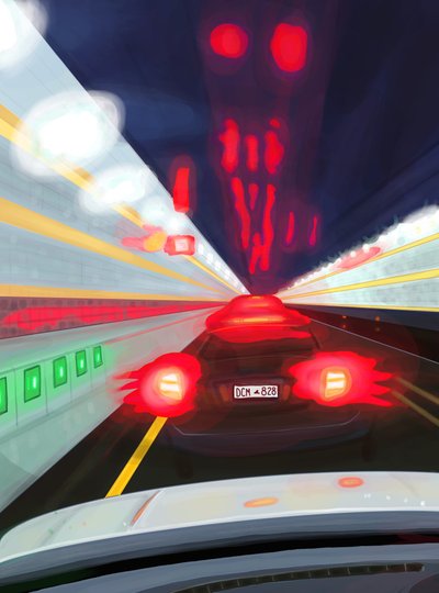 夜のミッドタウン・トンネルの運転（デジタルアート） 作： エヴァン・スクラー