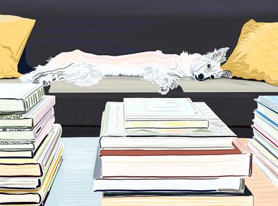 本とソファのミニー、2020-24年頃（デジタルアート） 作： エヴァン・スクラー