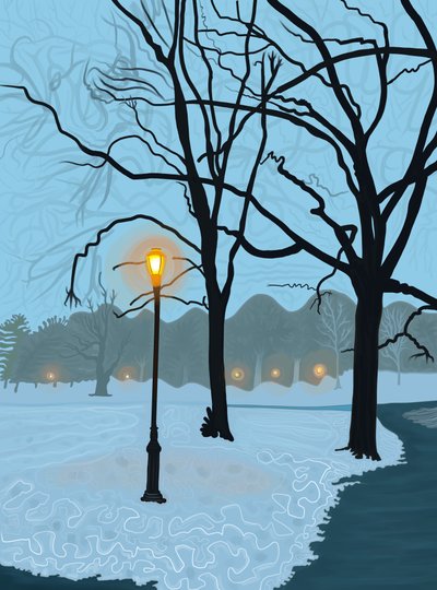 雪解けの水たまりに映る木、ブルックリン（デジタルアート） 作： エヴァン・スクラー