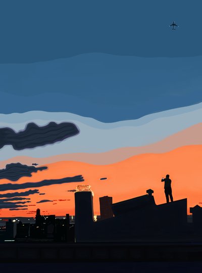 夏の終わり、屋上からのNY港の眺め（デジタルアート） 作： エヴァン・スクラー