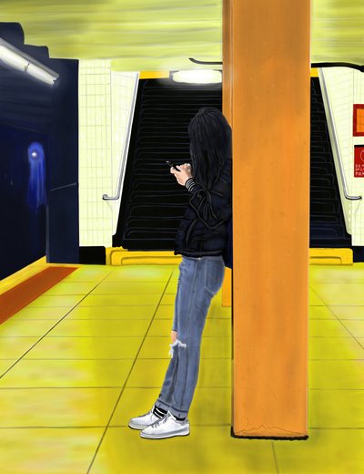 ブルックリン、F列車を待つ（デジタルアート） 作： エヴァン・スクラー