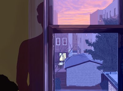 夕暮れの窓と私の影（デジタルアート） 作： エヴァン・スクラー