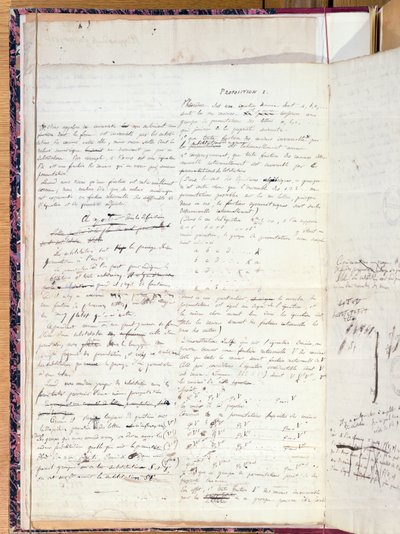Ms 2108命題I、「ラジカルによる方程式のソルベンシーの条件に関する回想録」、1732年 作： Evariste Galois