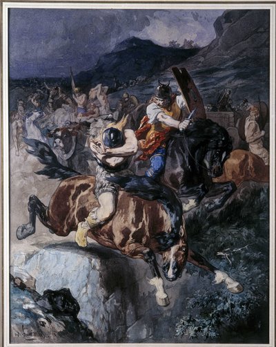 フランク騎手の戦い（水彩） 作： Evariste Vital Luminais