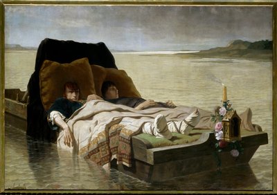 Jumieges enerves.親に反旗を翻したクロヴィス2世の2人の息子は、手足の神経を切断されることを宣告され、船に乗せられてセーヌ川を聞くように捨てられた。エヴァリスト・ルミネ(1822-1896)の絵 作： Evariste Vital Luminais