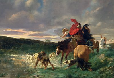 野生の犬を攻撃するメロビンジアン 作： Evariste Vital Luminais