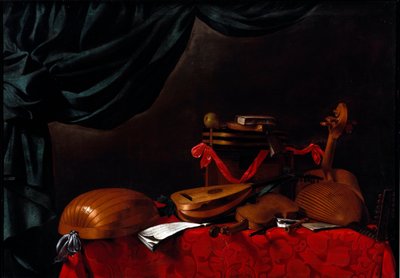 楽器と洋ナシのある静物画 エヴァリスタ・バッシェニス(1617-1677)による絵画 17世紀イタリア、ベルガモ、アカデミア・カッラーラ 作： Evaristo Baschenis