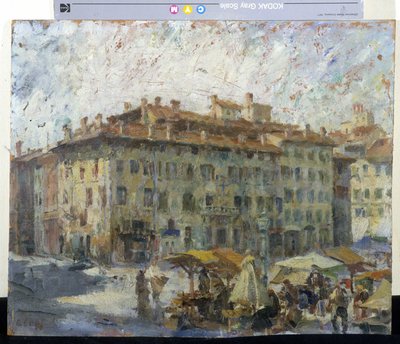 モデナのグランデ広場の市場（モデナのグランデ広場の行進）（キャンバスに油彩） 作： Evaristo Cappelli