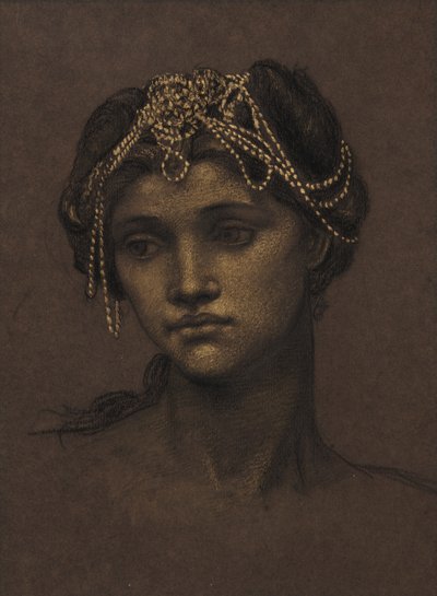 メデアのための習作 1889年頃（黒チョークに金泥で彩色したもの） 作： Evelyn De Morgan