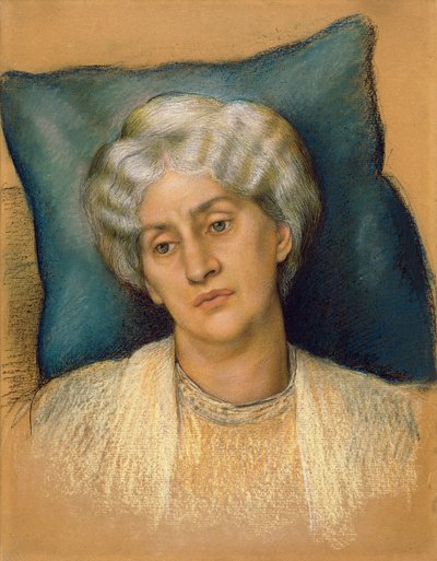 「砂時計」の研究：ウィリアムモリス夫人の肖像。 c.1904-05（紙にパステル）（28828の研究） 作： Evelyn De Morgan