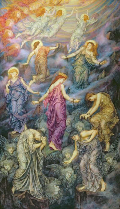 天国は暴力に苦しむ（キャンバスに油彩） 作： Evelyn De Morgan