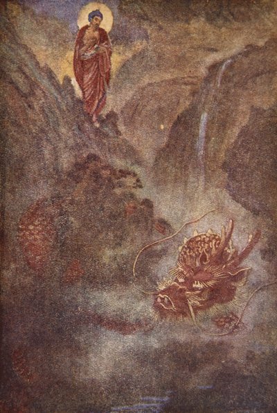 仏と龍、F. ハドランド デイビス作「日本の神話と伝説」の挿絵 作： Evelyn Paul