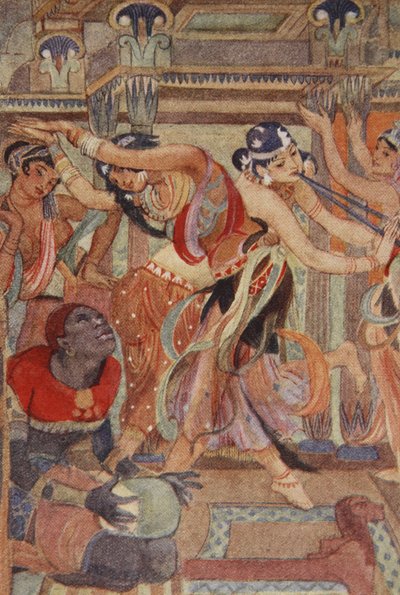 踊る少女としての女神、ルイス・スペンスによる「古代エジプトの神話」のイラスト 作： Evelyn Paul