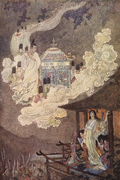 月の民はかぐや姫を要求する、F Hadland Davis 作の「The Myths and Legends of Japan」のイラスト 作： Evelyn Paul