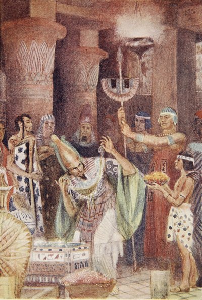 ルイス・スペンスによる「古代エジプトの神話」からのイラスト、ラムシナイトの宝物庫 作： Evelyn Paul