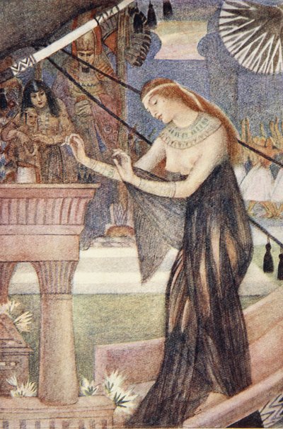 ビブロスからのイシスの出発、ルイス・スペンスによる「古代エジプトの神話」のイラスト 作： Evelyn Paul