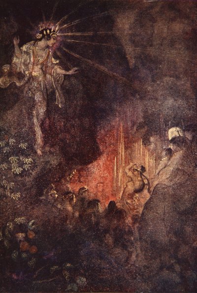うずまがアマテラスの好奇心を目覚めさせる、F Hadland Davis 作「The Myths and Legends of Japan」のイラスト 作： Evelyn Paul
