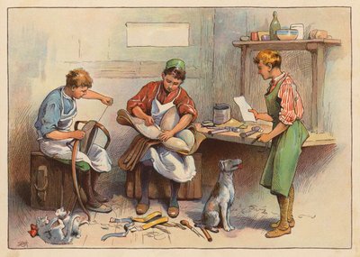 小さな労働者たち馬具職人（カラーリトグラフ） 作： Evelyn Stuart Hardy