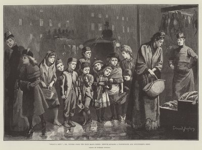 残っているもの;または、金持ちのテーブルからのパン粉、魚屋と家禽の店の外のスケッチ 作： Everard Hopkins